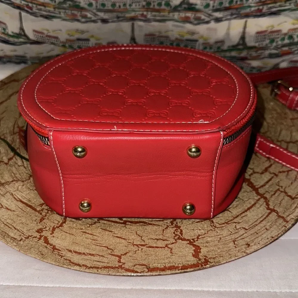 Beautiful Red Bow tie Faux Leather Small Canteen Shape Crossbody Bag